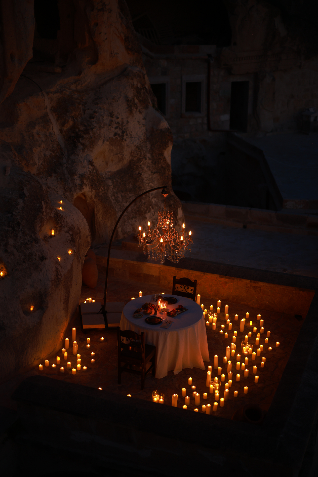 Terrace at night with candles